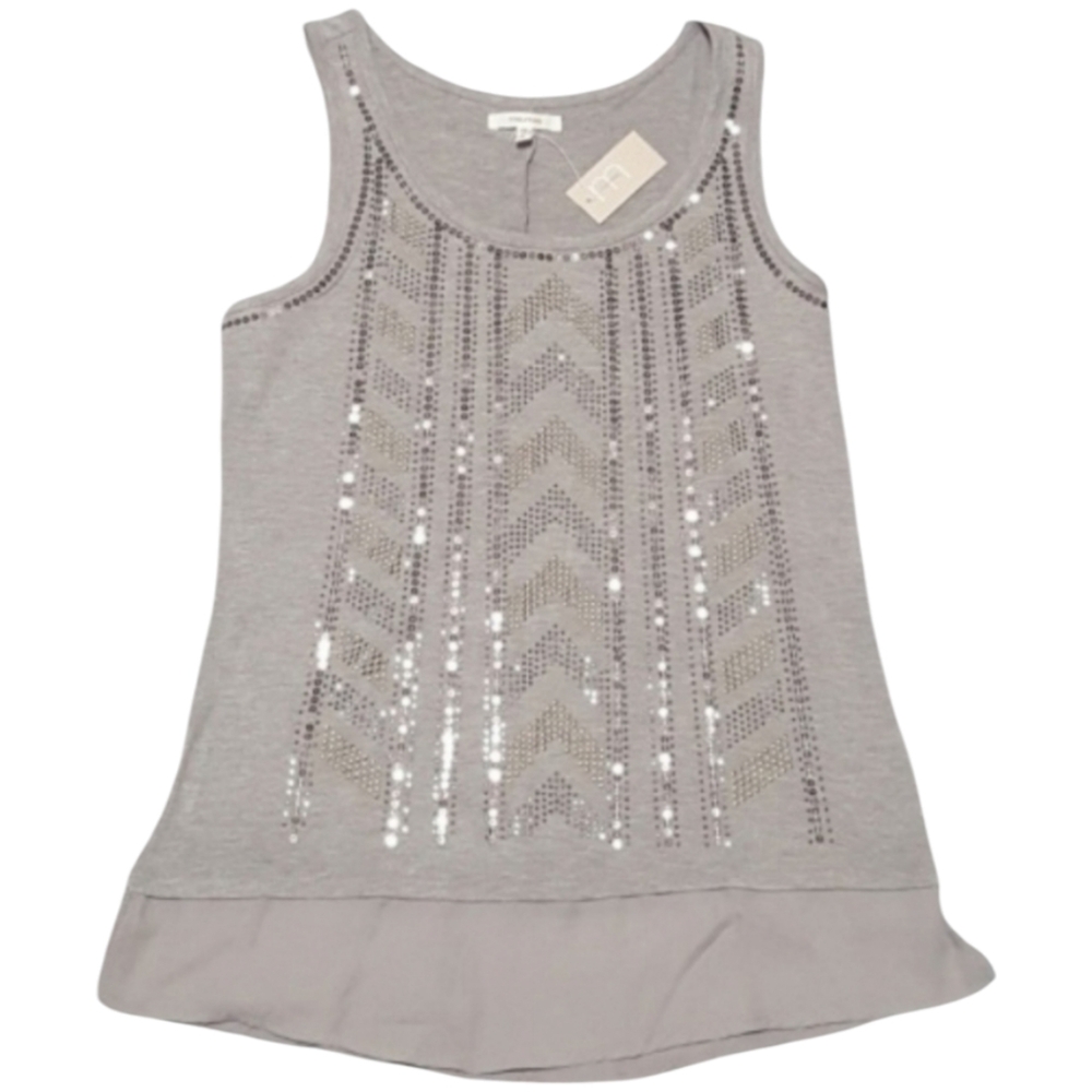 Maurices Womens Small Geometric Chevron Studded Sequin Gray Silver Gold Tank Top
